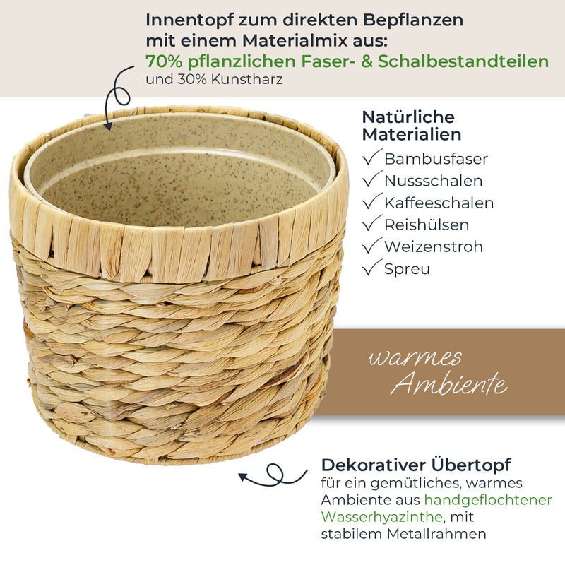 HMF 37280-19CM+25CM Blumentopf rund geflochten 19 + 25 cm Durchmesser, 2er Set
