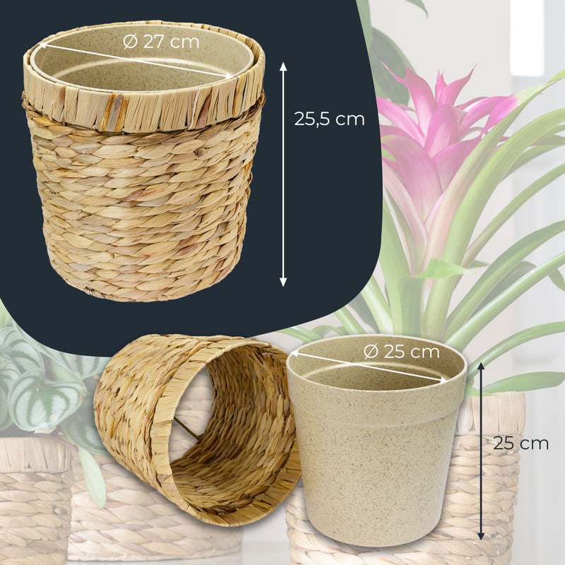 HMF 37280-25CM-S2 Nachhaltiger Blumentopf rund geflochten aus nachwachsenden Rohstoffen 2er Set 25 cm Durchmesser