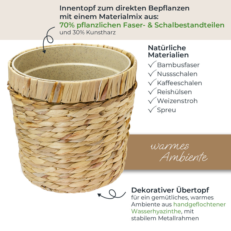 HMF 37280-14CM+19CM+25CM Blumentopf rund geflochten 14+19 + 25 cm Durchmesser, 2er Set