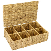 Eckige Teebox von HMF mit 8 Fächern, geflochten aus Wasserhyazinthe, in der Größe 33 x 21 x 10 cm