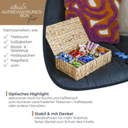 Eckige Teebox von HMF mit 8 Fächern, geflochten aus Wasserhyazinthe, in der Größe 33 x 21 x 10 cm