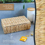 Eckige Teebox von HMF mit 8 Fächern, geflochten aus Wasserhyazinthe, in der Größe 33 x 21 x 10 cm