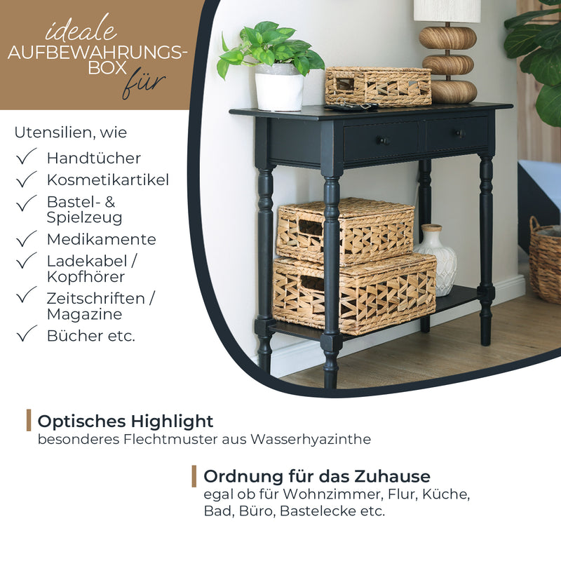 HMF Aufbewahrungskorb mit Deckel geflochten aus Wasserhyazinthe im 3er Set