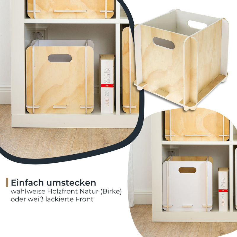 Zusammensteckbare Holzbox 25 cm weiß Aufbewahrungsbox für Bücherregale mit einer Tiefe von 25 cm 2 Stück