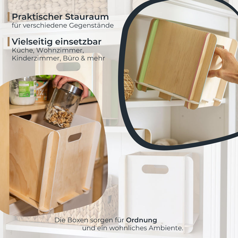 Zusammensteckbare Holzbox 25 cm weiß Aufbewahrungsbox für Bücherregale mit einer Tiefe von 25 cm