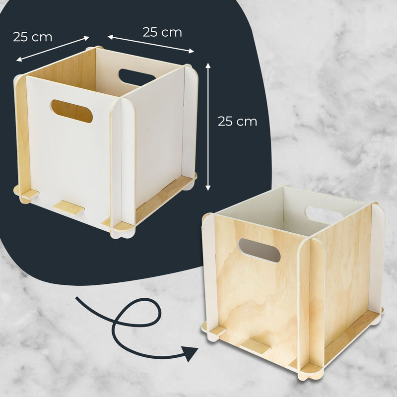 Zusammensteckbare Holzbox 25 cm weiß Aufbewahrungsbox für Bücherregale mit einer Tiefe von 25 cm 4 Stück