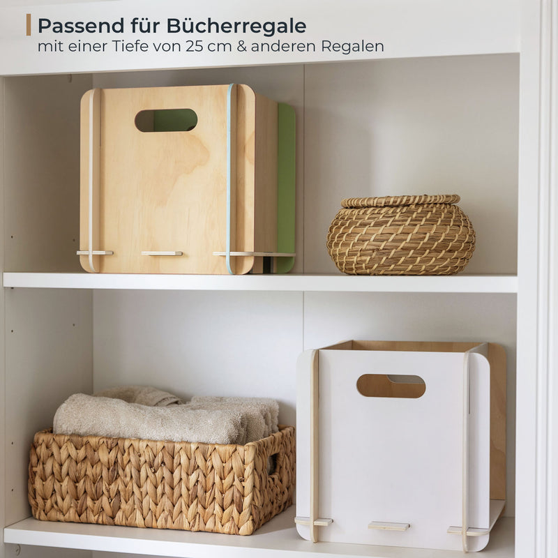 Zusammensteckbare Holzbox 25 cm weiß Aufbewahrungsbox für Bücherregale mit einer Tiefe von 25 cm 4 Stück