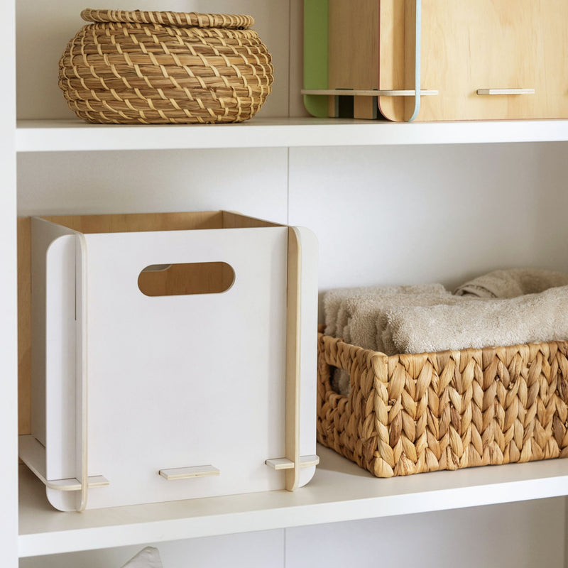 Zusammensteckbare Holzbox 25 cm weiß Aufbewahrungsbox für Bücherregale mit einer Tiefe von 25 cm