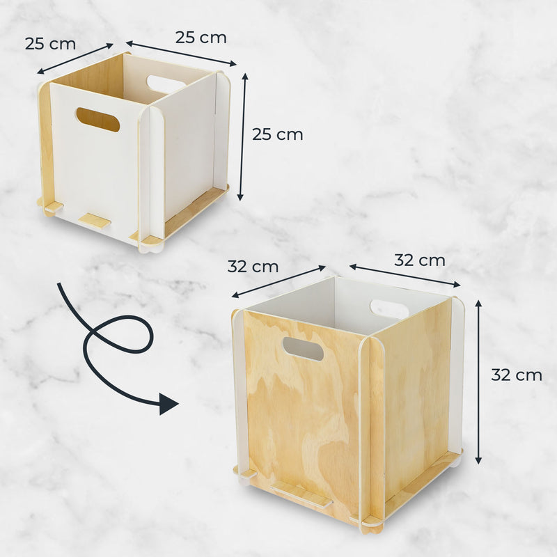 Zusammensteckbare Holzbox 25 + 32 cm Weiß Aufbewahrungsbox passend für Kallax und Expedit