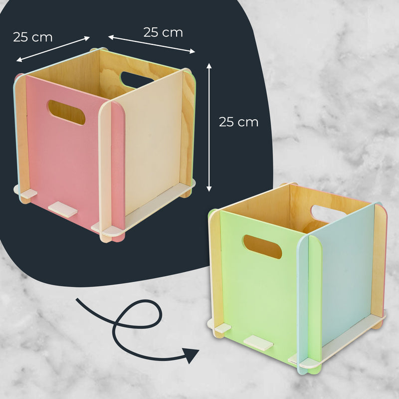 Zusammensteckbare Holzbox 25 cm Mehrfarbig Aufbewahrungsbox für Bücherregale mit einer Tiefe von 25 cm 2 Stück