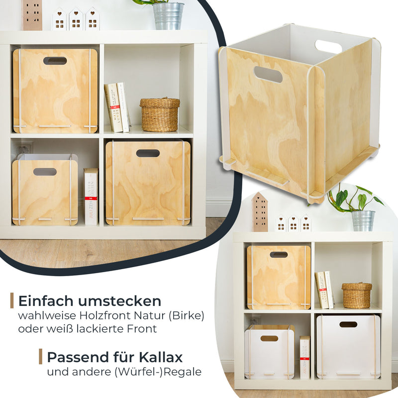 Zusammensteckbare Holzbox 32 cm Weiß Aufbewahrungsbox passend für Kallax und Expedit 2 Stück