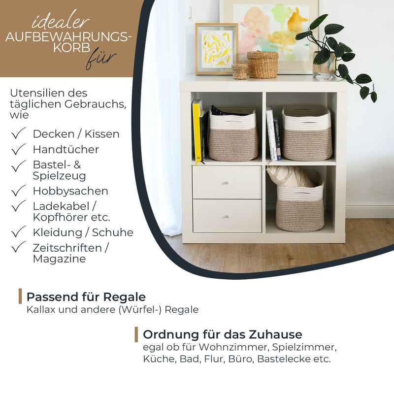 HMF Aufbewahrungskorb mit versteckten Griffen aus Baumwolle im 3er Set