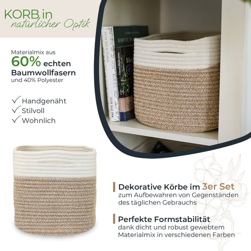 HMF Aufbewahrungskorb mit versteckten Griffen aus Baumwolle im 3er Set
