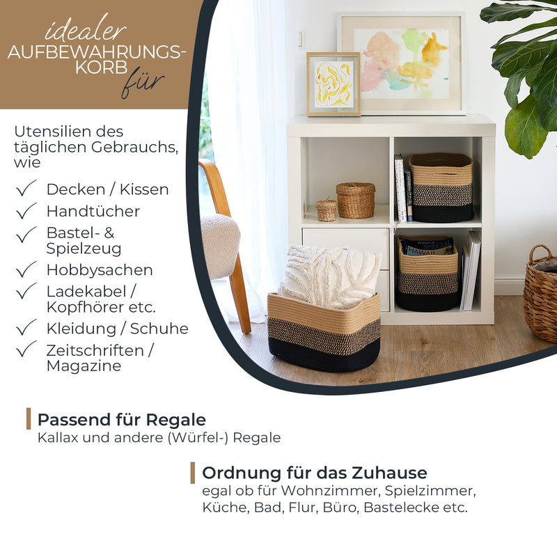 HMF Aufbewahrungskorb mit versteckten Griffen aus Baumwolle im 3er Set