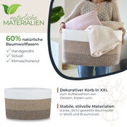 HMF XXL Wäschekorb aus Baumwolle mit Griffen in Weiß-Braun