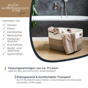 HMF XXL Wäschekorb aus Baumwolle mit Griffen in Weiß-Braun