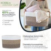XXL Wäschekorb aus Baumwolle mit Griffen 55 x 43 x 30 cm in Weiß-Braun