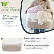 HMF XXL Wäschekorb aus Baumwolle mit Griffen in Weiß-Braun