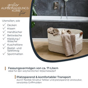HMF XXL Wäschekorb aus Baumwolle mit Griffen in Weiß-Braun