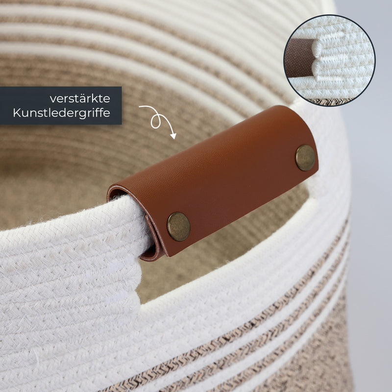 HMF XXL Wäschekorb aus Baumwolle mit Griffen in Weiß-Braun