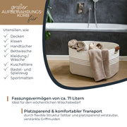 Aufbewahrungskorb XXL Wäschekorb aus Baumwolle, rechteckiger Aufbewahrungskorb mit Kunstledergriffen, HMF 39013-55CM-81, 55 x 43 x 30 cm, Weiß-Braun