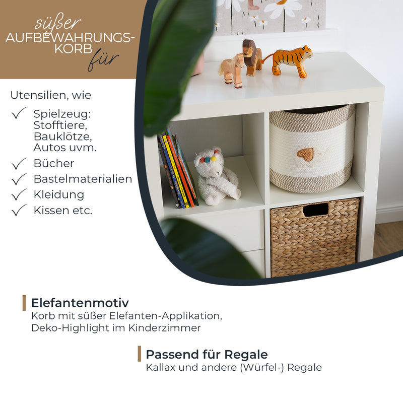 HMF Aufbewahrungskorb mit Griffen für Kinderzimmer aus Baumwolle mit Elefantenmotiv