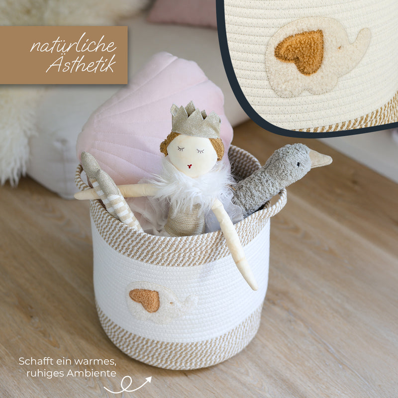 HMF Aufbewahrungskorb mit Griffen für Kinderzimmer aus Baumwolle mit Elefantenmotiv