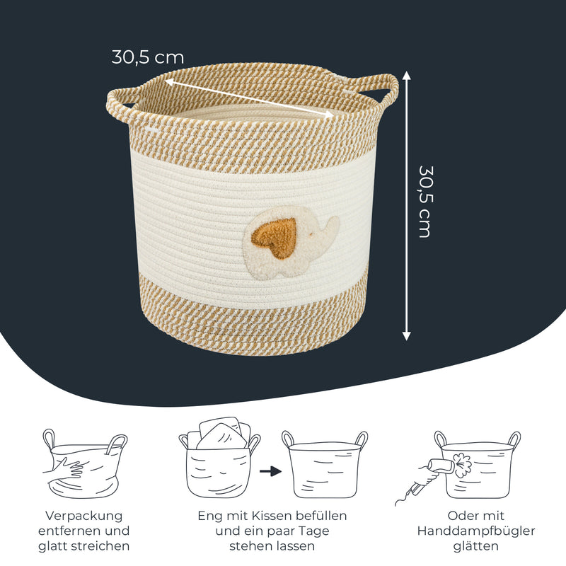 HMF Aufbewahrungskorb mit Griffen für Kinderzimmer aus Baumwolle mit Elefantenmotiv