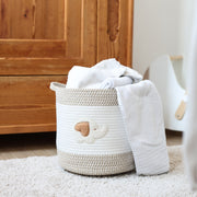 HMF Aufbewahrungskorb mit Griffen für Kinderzimmer aus Baumwolle mit Elefantenmotiv