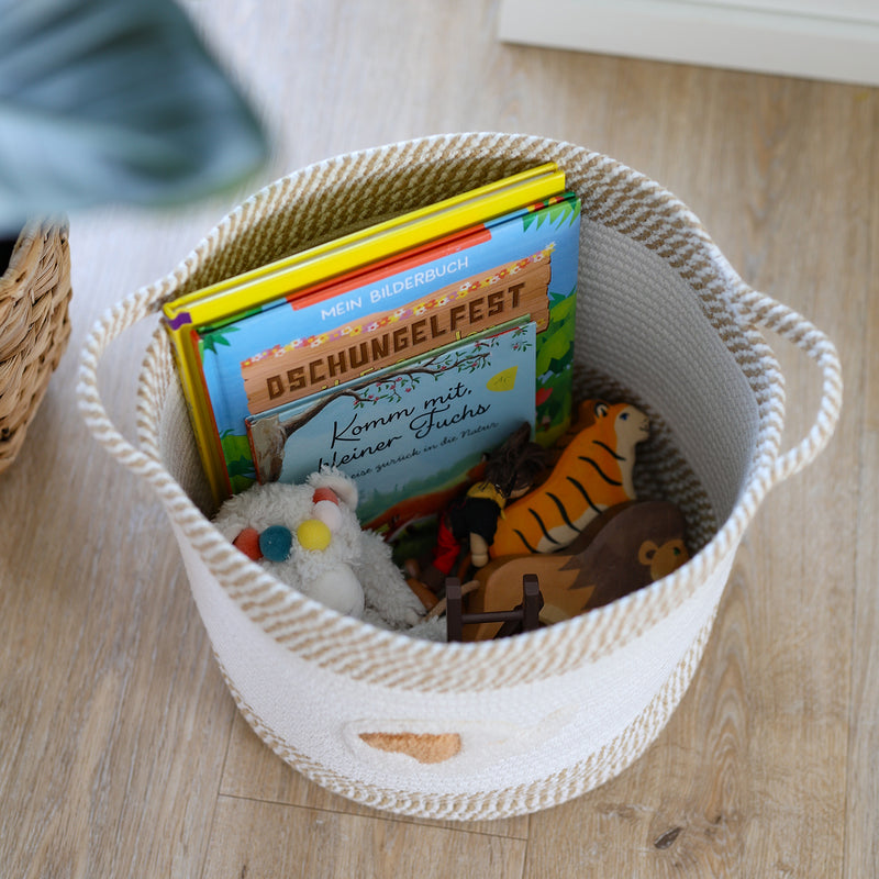 HMF Aufbewahrungskorb mit Griffen für Kinderzimmer aus Baumwolle mit Elefantenmotiv
