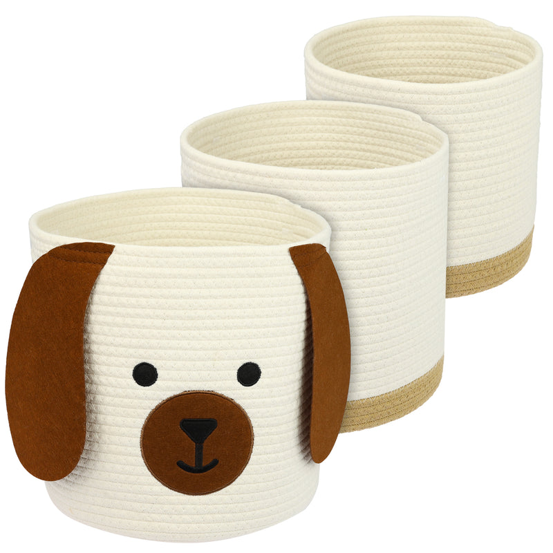 HMF 39022 Aufbewahrungskorb mit versteckten Griffen, 3er Set, Korb für Kinderzimmer aus Baumwolle , Groß, Mittel, Klein
