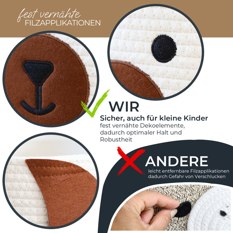 HMF 39022 Aufbewahrungskorb mit versteckten Griffen, 3er Set, Korb für Kinderzimmer aus Baumwolle , Groß, Mittel, Klein