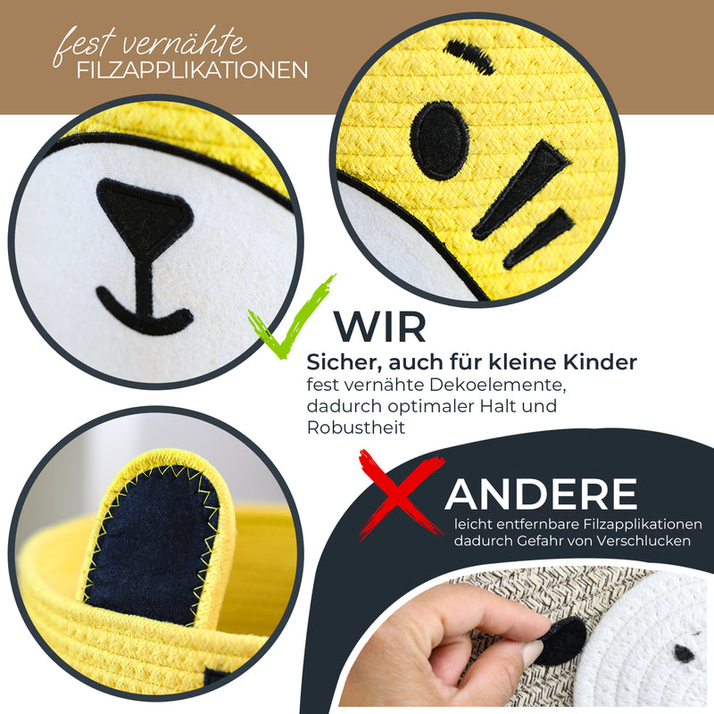 HMF 39022 Aufbewahrungskorb mit versteckten Griffen, 3er Set, Korb für Kinderzimmer aus Baumwolle , Groß, Mittel, Klein