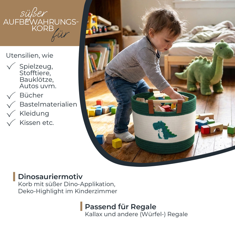 Aufbewahrungskorb aus Baumwolle, Dinosaurier, HMF 39023-DIN, 30 x 24 cm
