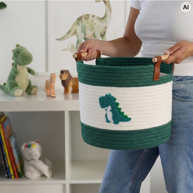 Aufbewahrungskorb aus Baumwolle, Dinosaurier, HMF 39023-DIN, 30 x 24 cm
