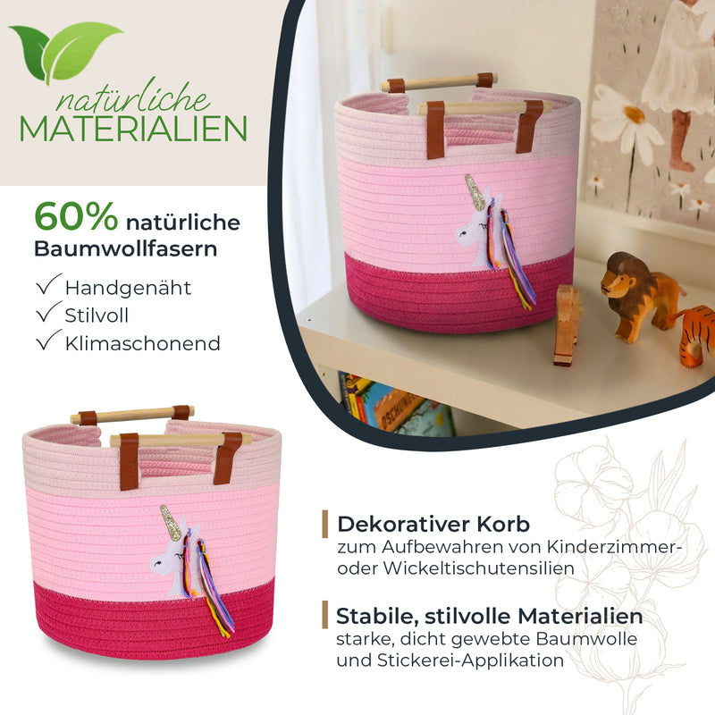 Aufbewahrungskorb aus Baumwolle, Einhorn, HMF 39023-EIN, 30 x 24 cm