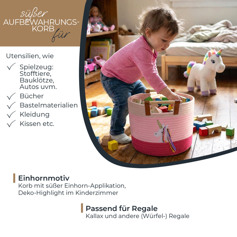 Aufbewahrungskorb aus Baumwolle, Einhorn, HMF 39023-EIN, 30 x 24 cm