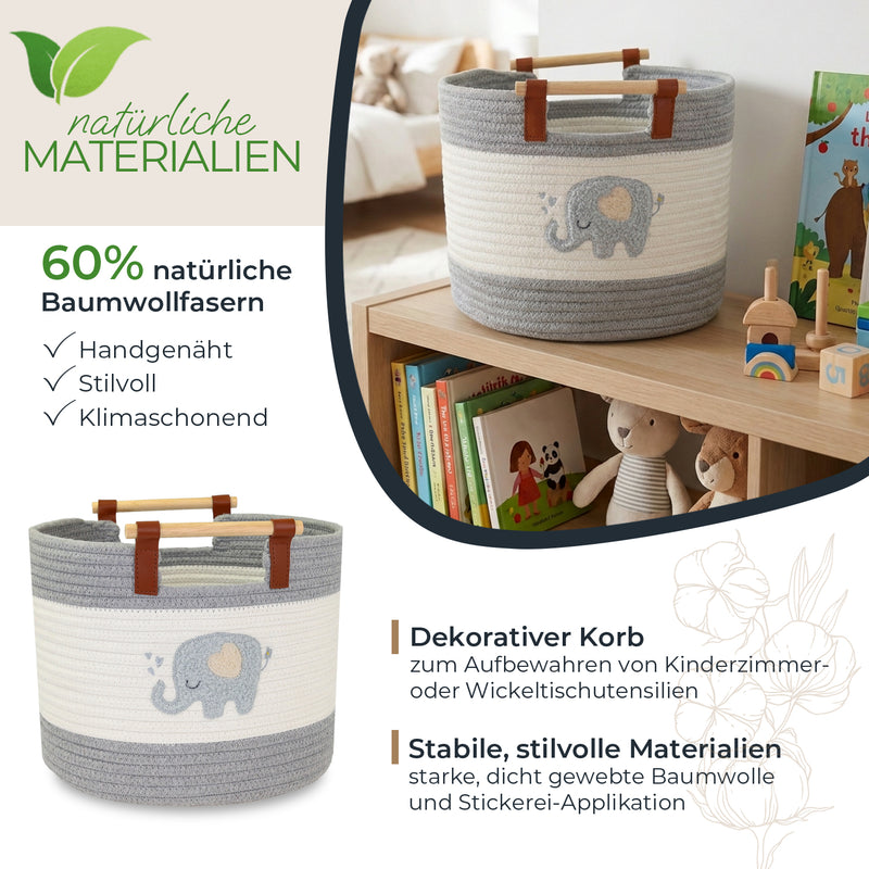 Aufbewahrungskorb aus Baumwolle, Elefant, HMF 39023-ELE, 30 x 24 cm