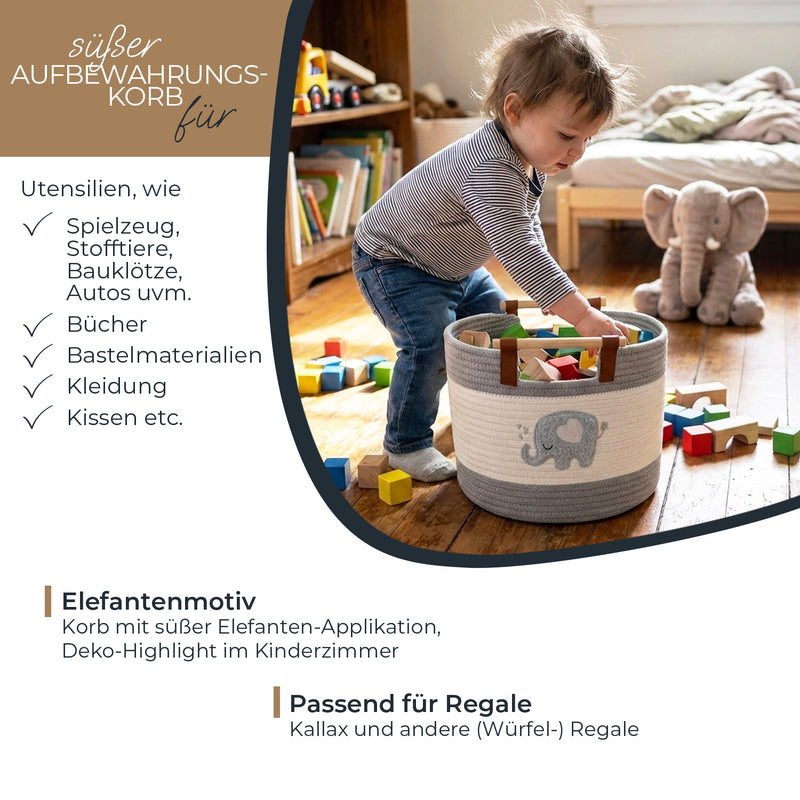 Aufbewahrungskorb aus Baumwolle, Elefant, HMF 39023-ELE, 30 x 24 cm
