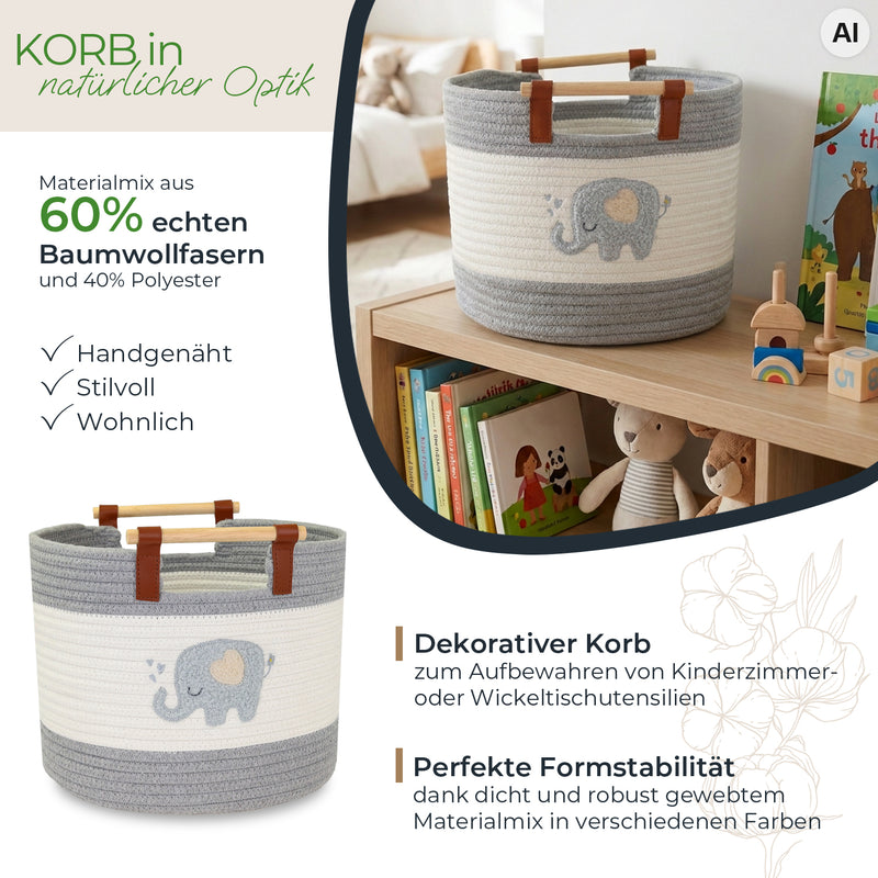 Aufbewahrungskorb aus Baumwolle, Elefant, HMF 39023-ELE, 30 x 24 cm
