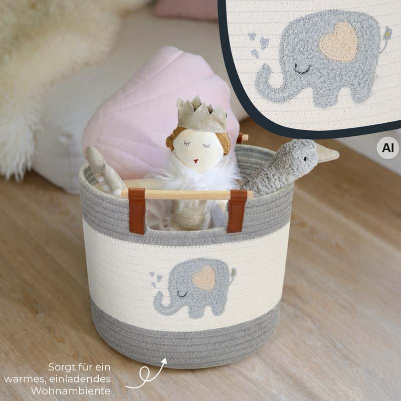 Aufbewahrungskorb aus Baumwolle, Elefant, HMF 39023-ELE, 30 x 24 cm