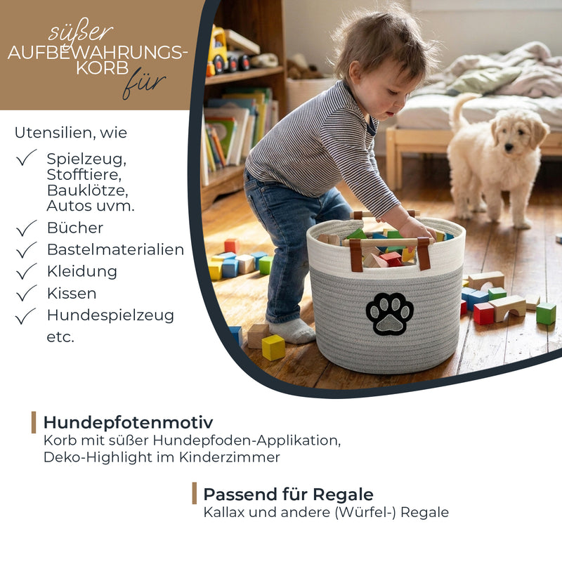 Aufbewahrungskorb aus Baumwolle, Hundepfote, HMF 39023-HUN, 30 x 24 cm