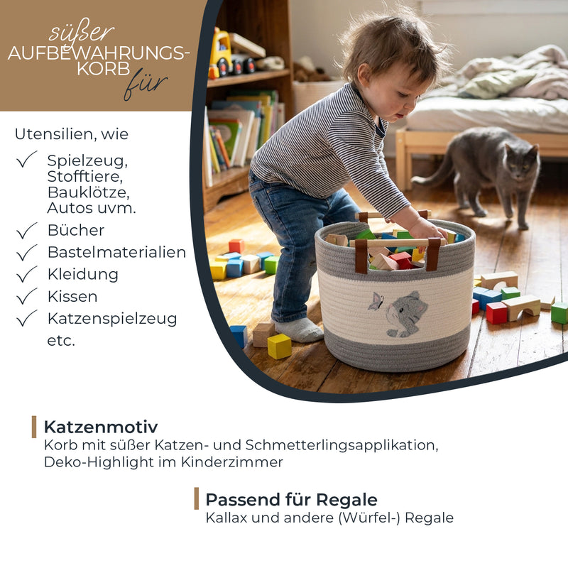 Aufbewahrungskorb aus Baumwolle, Katze, HMF 39023-KAT, 30 x 24 cm