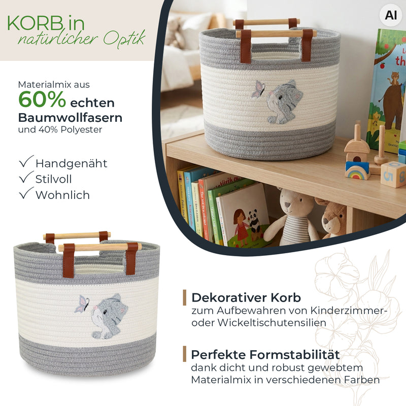 Aufbewahrungskorb aus Baumwolle, Katze, HMF 39023-KAT, 30 x 24 cm