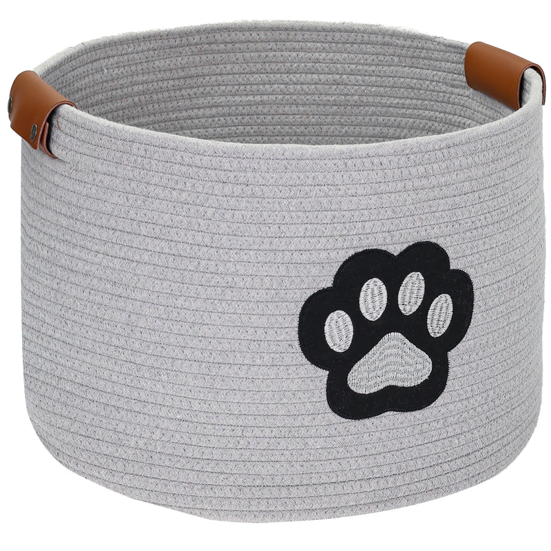 Aufbewahrungskorb für Hundezubehör, runder Korb aus Baumwolle mit Kunstledergriffen, Hundepfoten-Motiv, HMF 39025, 45 x 30 cm