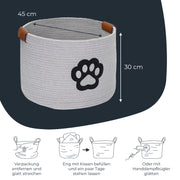 HMF Aufbewahrungskorb für Hundezubehör, runder Korb aus Baumwolle mit Kunstledergriffen, Hundepfoten-Motiv, 45 x 30 cm