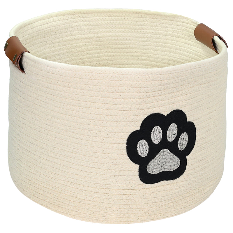 Aufbewahrungskorb für Hundezubehör, runder Korb aus Baumwolle mit Kunstledergriffen, Hundepfoten-Motiv, HMF 39025, 45 x 30 cm