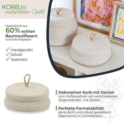 Aufbewahrungskorb mit Deckel in Creme