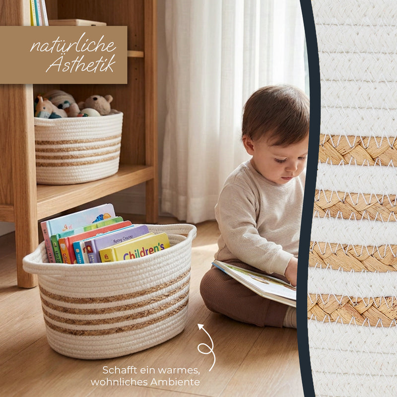HMF Aufbewahrungskorb mit verlängerten Griffen | 39080-01 | 2er Set | 30 x 22 x 19 cm | Weiß