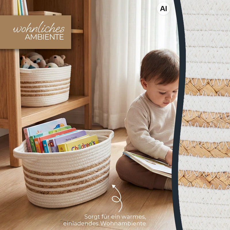 HMF Aufbewahrungskorb mit verlängerten Griffen | 39080-01 | 2er Set | 30 x 22 x 19 cm | Weiß